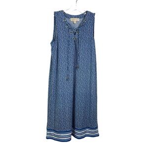 Michael Kors Blue Coral Print Lace Up Shift Dress Sleeveless Size XS